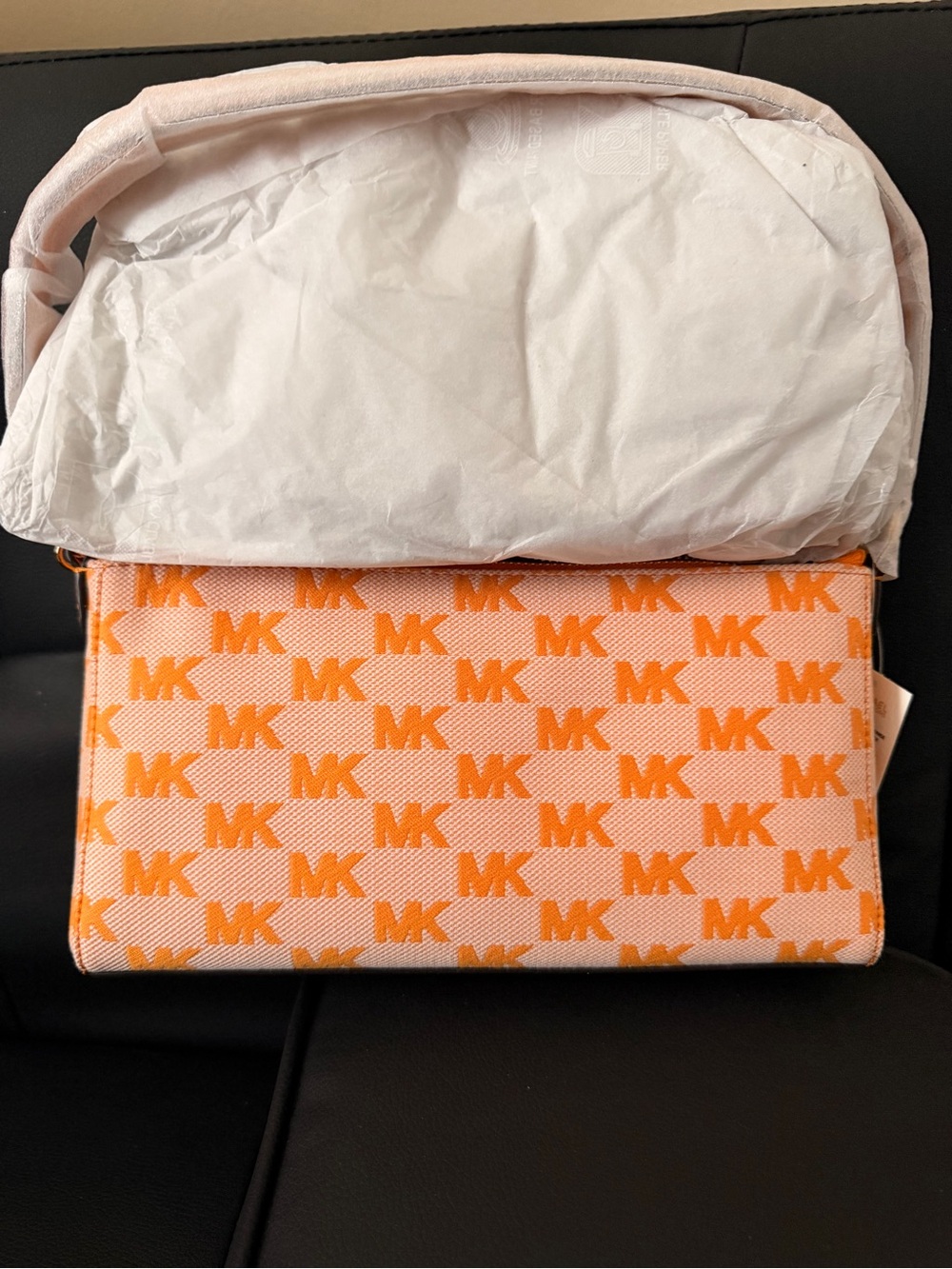 Michael Kors Orange & White MK Print Purse - Picture 2 of 8